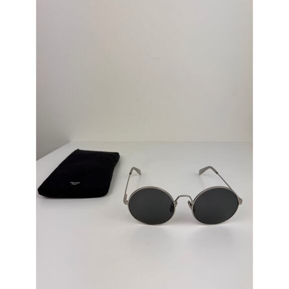CELINE Unisex Silver Metal Full Frame Dark Gray Lens Polarized Round Sunglasses - Picture 2 of 13